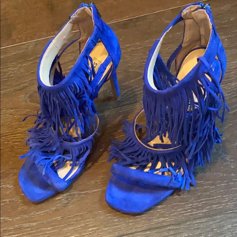 Women's Fringe Open-Toe Heels — Electric Blue - Picture 7 of 7